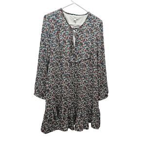 J Crew Fiery Sunset Dress Womens Floral Print Flounce Hem Lined H5407 Sz L